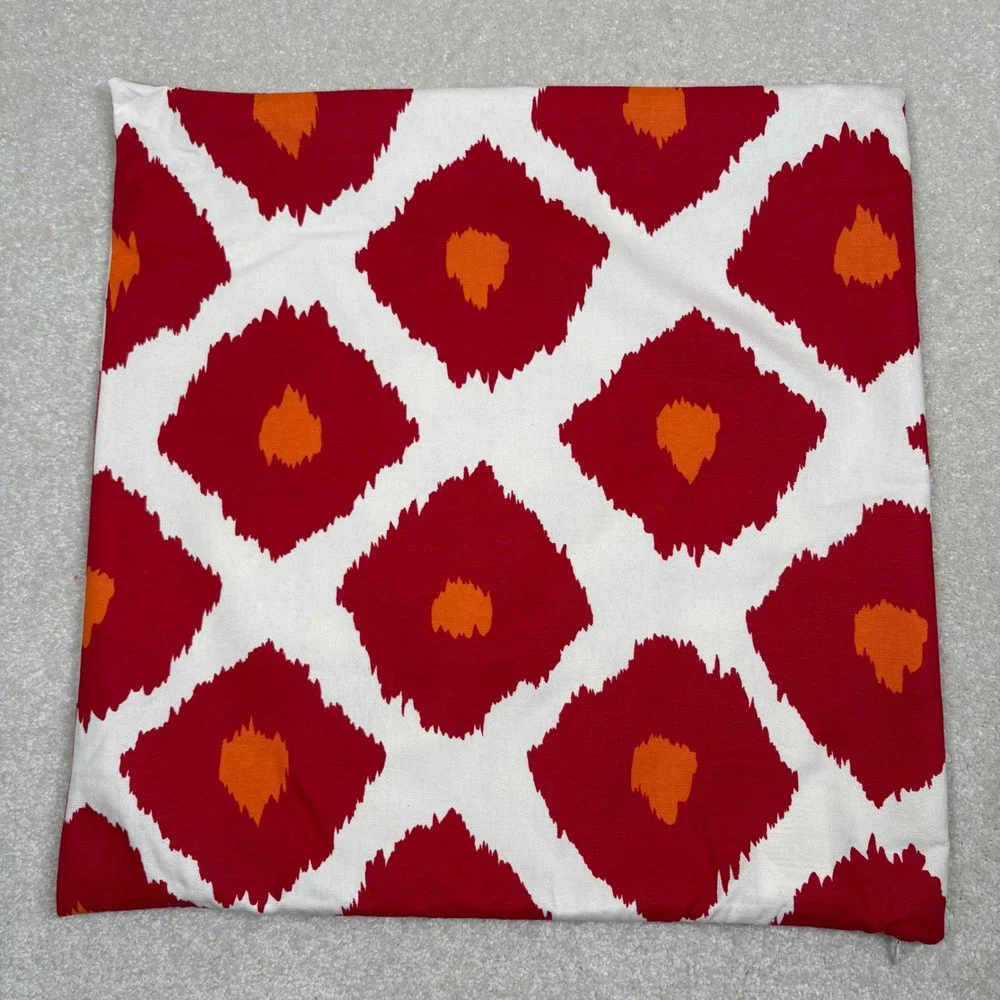 Pottery Barn Set 3 Pillow Covers 20x20 Red Poppy Yellow Floral Ikat Cotton Linen